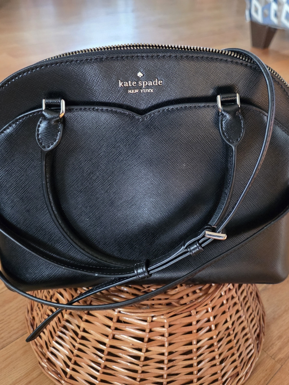 kate spade Black Saffiano Leather Heart Pocket Dome Satchel Bag